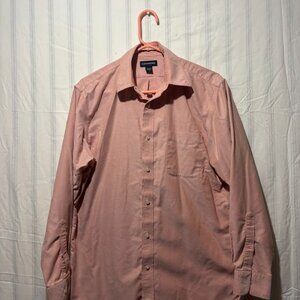 Lands End Mens 15 1/x33 Regular Peach Long Sleeve Button Down Collar Dress Shirt